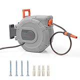 Crystals Hose Reel – Wall Mounted Hose Reels for Garden, Retractable, Auto Lock & Auto Rewind Pipe 180°, Includes Wall Fixings & Ready for Outdoor Use with Nozzle, Accessories, Grey (15m Hose Reel)