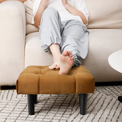 Image of HOUCHICS Small Footstool Ottoman,Velvet Soft Footrest Ottoman with Wood Legs,Sofa Footrest Extra Seating for Living Room Entryway Office(Coffee 2PACK)