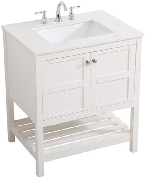 Elegant Decor Theo 30" Steel and Solid Wood Single Bathroom Vanity in White