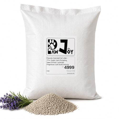 Image of Lavender Scented Bentonite Cat Litter 25Kg | 100% Natural Clumping Clay | 99.9% Dust-Free | Odour Lock Technology | Gentle on Paws | Scoopable Litter Sand for All Cat Breeds -25 Kg