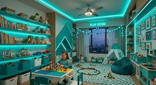 Image of Teal 10 Foot Led Lights Strip Indoor Rope Lights Easy DIY Cuttable Strip Lights for Room Bathroom Living Room Kitchen Ceiling Wall Vanity Mirror Decor