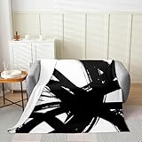 jejeloiu Black and White Flannel Fleece Throw Blanket 50'x60' Modern Stripe Plush Blanket for Sofa Couch Neutral Art Abstract Art Room Decorations