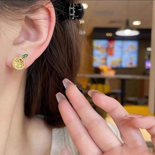 ZMANYIJEW Lemon Water Diamond Earrings Cubic Zirconia Lemons Stud Earrings Exquisite and Sparkling Fruit Jewelry for Women (A) by ZMANYIJEW - Image 2