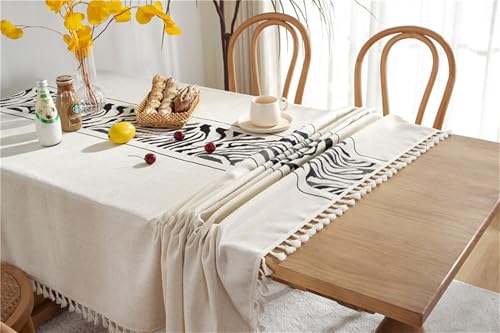 Nappe carrée 140 x 140 cm facile d'entretien à pompons