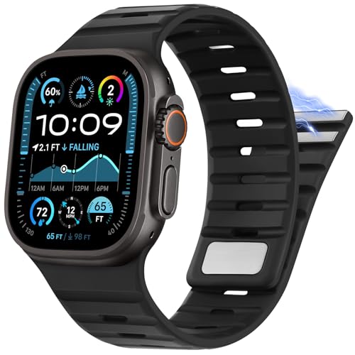 Bracelet Magnétique en Silicone pour Apple Watch Ultra 2 SE et Série 10 9 8 Noir 45mm 44mm