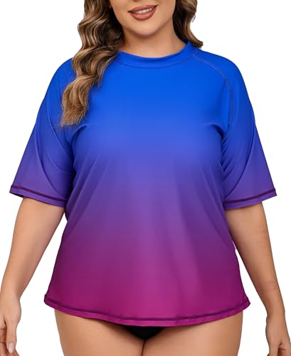 Halcurt UV Shirt Damen Große Größen Rash Guard Kurzarm UPF 50+ Sonnenschutz Badeshirt Bademode Schnell Trocknender Schwimmshirt 4X