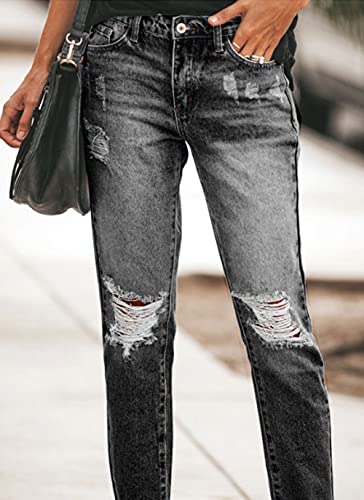 CHARTOU Women's Distressed Ripped Denim Jeans Cropped Capris Pants2