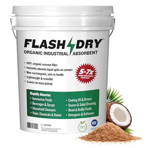 Image of FlashDry Super Spill Absorbent, 5 Gallon Bucket, 100% Organic Coco Coir, Landfill Safe, OSHA Approved, Ideal for Absorbing Oil, Paint, Grease in Garages, Kitchens, Janitor Kits