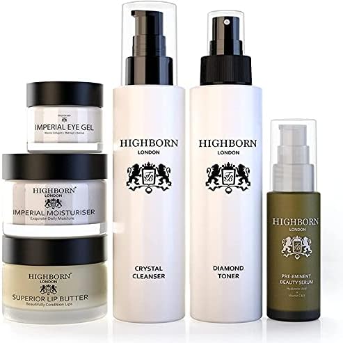 HighBornLondon Six Phase Deluxe Collection - Anti Aging Skincare Set w/Cleanser, Toner, Beauty Serum, Eye Gel, Imperial Moisturiser & Lip Butter