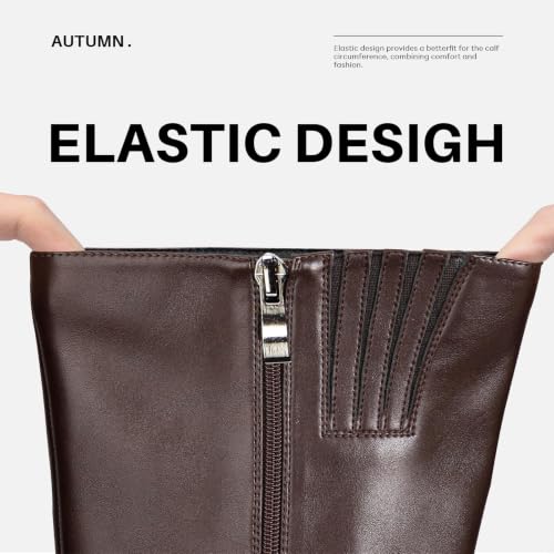 Image of Choiran Knee High Boots for Women - Platform Chunky Square Toe Tall Boots with Block Heeled Side Zipper, Fashion Long Gogo Boots for Spring Fall