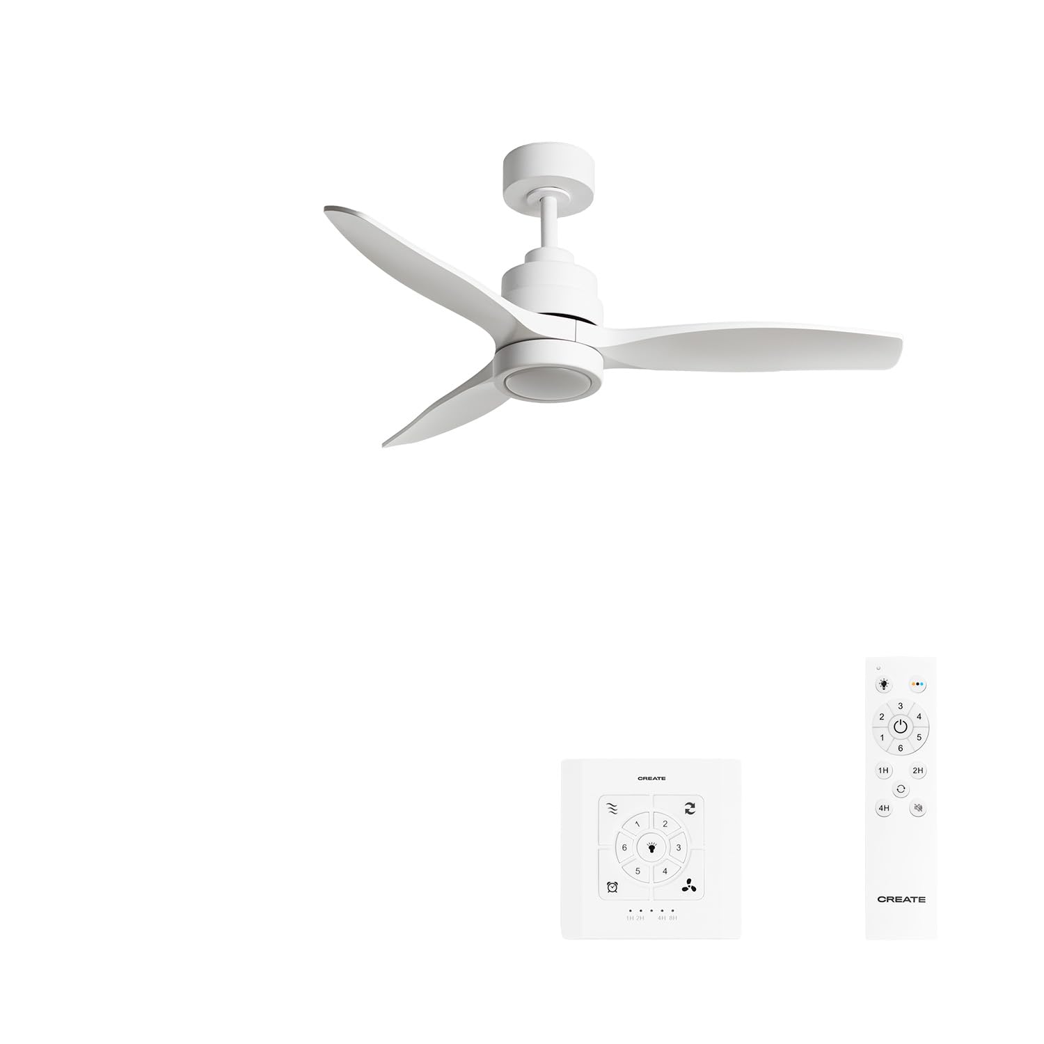 CREATE / WINDSTYLANCE S/Ventilador de techo ABS con luz blanco con controlador pared y mando / 40W, Silencioso, Ø112 cm, 6 velocidades, temporizador, verano-invierno, doble altura, motor DC