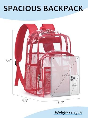 Image of Clear Backpack for School, Heavy Duty Transparent Bookbag | Reinforced Biuld, 0.5mm Thick PVC, Padded Straps, 6 Pockets, Fits Boys /Girls /Adults, for College Work Travel