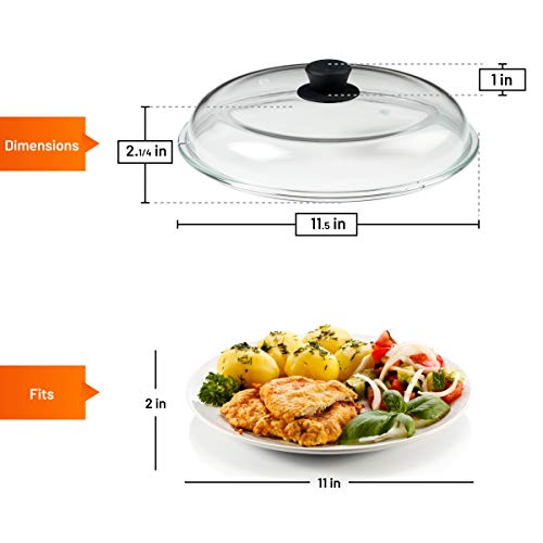 Bezrat Microwave Glass Plate Cover | Splatter Guard Lid with Easy Grip Silicone Handle Knob | 100% Food Grade | BPA Free and Dishwasher Safe | Fits Plates and Bowls 11 x 2 inches (Black) - Thumbnail 7