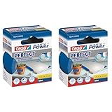 tesa extra Power Perfect Gewebeband - Gewebeverstärktes Ductape zum Basteln, Reparieren, Befestigen, Verstärken und Beschriften - Blau - 2,75 m x 38 mm (Packung mit 2)
