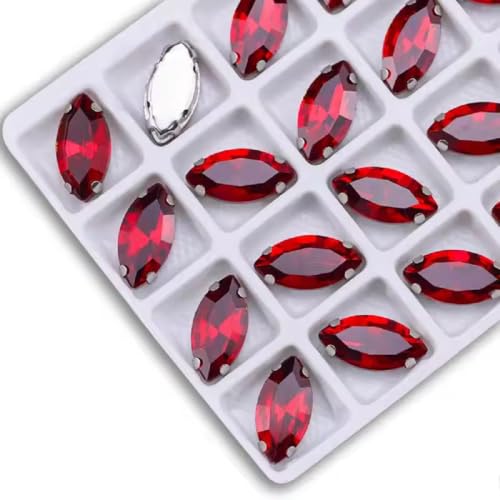 Image of 7X15Mm Horse Eye Shape Crystal Flatback Sew On Rhinestones DIY Embroidery Material Embroidery Kit 70pcs (Red)