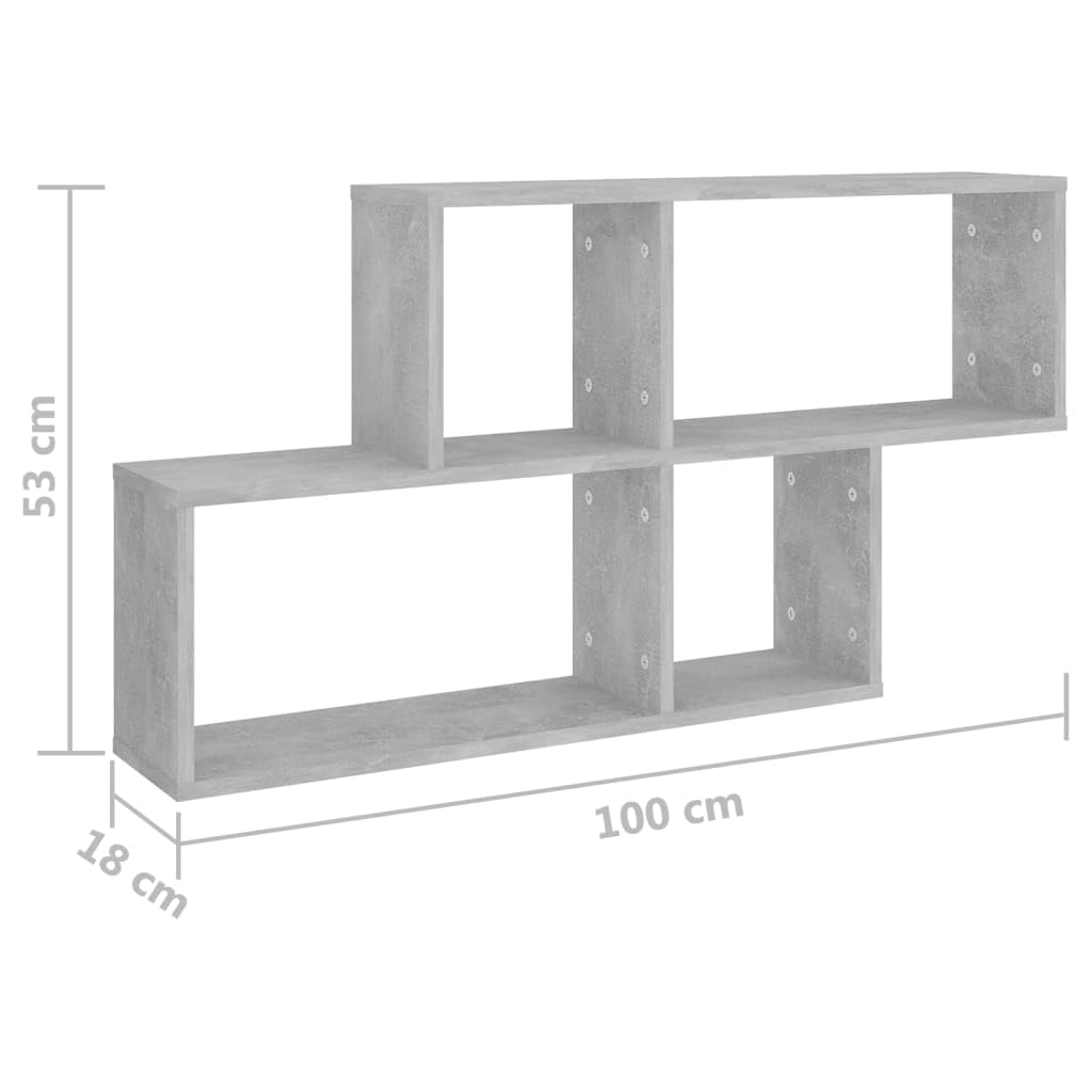 Estantería de pared gris hormigón de madera 100 x 18 x 53 cm, estante colgante con soporte invisible, estantería flotante para salón, dormitorio, cocina, baño, pasillo y oficina como orden y