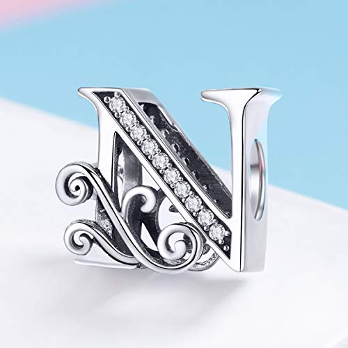 Image of Eternalll Jewellery - Spacer Beads Authentic 925 Sterling Silver Charms Vintage A-Z Letter Alphabet Charms for Bead Bracelets Women Charm Diy Jewelry