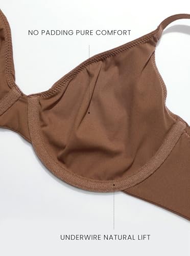 DOBREVA Women's Balconette Unlined Plunge Bra Underwire Demi Plus Size Bras Everyday Comfort Sandalwood Brown-2 Unlined 36C