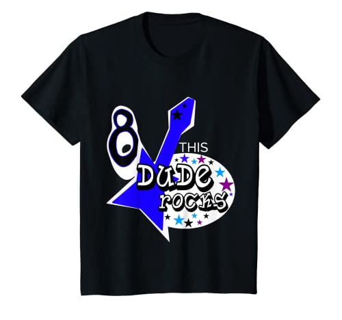 Youth This 8 Year Old Dude Rocks Guitar Rock Star Birthday Gift T-Shirt