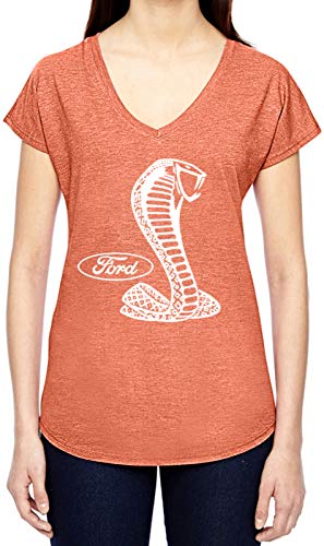 Ladies Ford Mustang T-Shirt Cobra Triblend V-Neck (Medium, Heather Bronze)