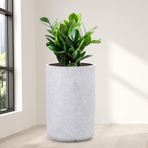Image of GTB Cylinder German Polymer Pots for Plants Highly Durable Polymers Lightweight Indoor Outdoor Plant Pots, Flower Pot Gamla Tree Planter Container Planters(Plant not Included) (White Marble, 18 inch)