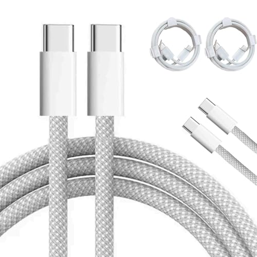 6FT Pack of 2-60W USB C to USB C Fast Charger Cable-2M Long PD (3A) Nylon Braided Type C Data Cable for Apple iPhone 17 16 15 Pro Max Plus,MacBook Air Ipad Pro, Samsung Galaxy S24 S25 Ultra