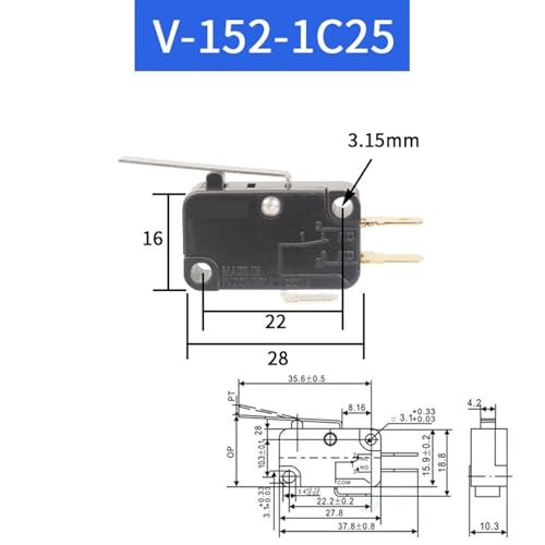 Micro-interrupteur de fin de course V-154-1C25 lot de 10 pièces 10A 250V - 6