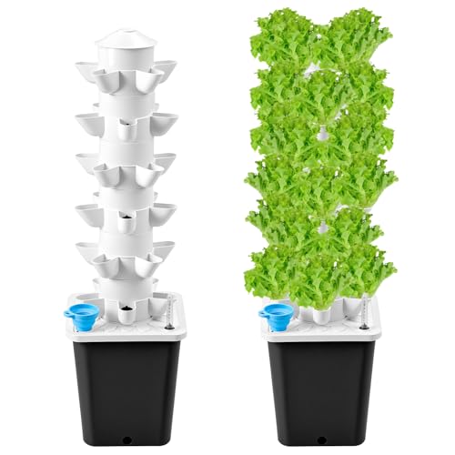 QWORK® Hydroponik Turm Kit 6 Etagen 30 Löcher Pflanzturm Hydroponisches Anzuchtsystem für Kräuter, Obst und Gemüse
