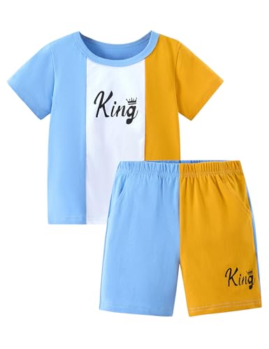 Image of mksodopy Toddler Boy Clothes Color Block Patchwork Short-Sleeved T-Shirt Color Block Shorts Boys Summer Outifts