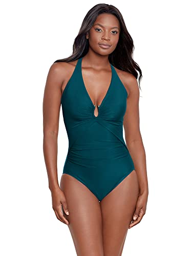 Miraclesuit Women's Swimwear Razzle Dazzle Bling Soft Cup Halter Tummy Control One Piece Swimsuit