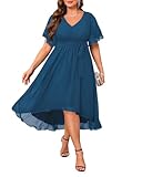 Talisea Plus Size Dresses Wedding Guest - Formal Cocktail Chiffon V Neck Short Sleeve High Low Dress Curvy Women, Teal, 24 Plus