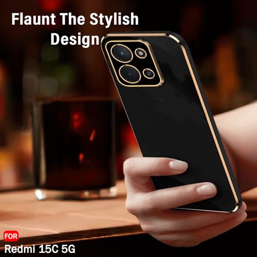 Image of TheGiftKart Luxurious Golden-Plated Back Cover Case for Mi Redmi 15C 5G | Raised Lips for Camera & Screen Protection | Shockproof Design | Stylish Back Cover Case for Redmi 15C 5G (TPU, Black)
