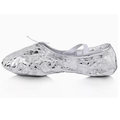 MSMAX Girl's Spot Pu Ballet Dancing Yoga Practise Shoes,Silver,10 M US3