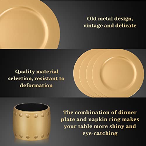 24 Sets Gold Charger Plates With Napkin Rings, 13" Round Plastic Dinner Plate Reusable Charger And Service Plate For Dinner, Wedding, Party, Event, Decoration #TOP2