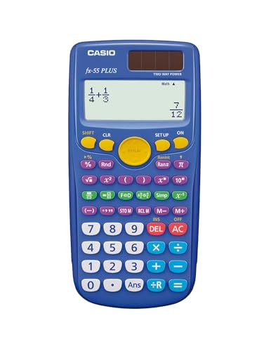 Casio fx 55 Plus Calculadora Científica para Primaria, Pantalla Grande, Funciones por Colores, Dos Fuentes de Energía