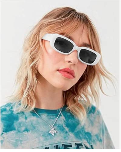 Image of Retro Rectangle Sunglasses for Women & Men | UV400 Protection | Trendy Thick Frame Fashion Eyewear | Lightweight Casual Shades | Black & White Combo Pack