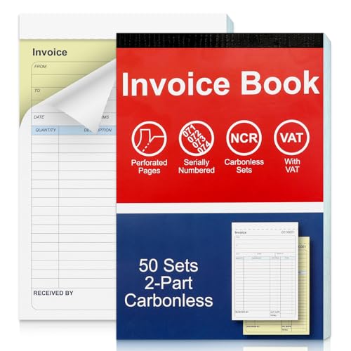 1 Pack Duplicate Invoice Book A5 Invoice Book Self Employed 50 Set Receipt Book 2-Part Carbonless 137x203mm Perforated Pages for Small and Larger Business Sales Red Blue