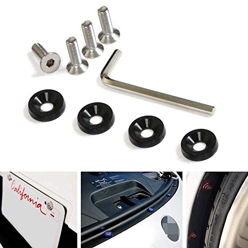 iJDMTOY (4) JDM Racing Style Black Aluminum Washers Bolts Kit Compatible With Car License Plate Frame, Fender, Bumper, Engine Bay, etc