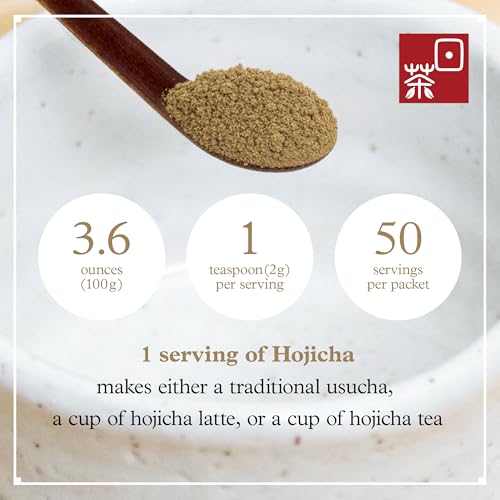 Ocha & Co. Hojicha Powder - Japanese Roasted Green Tea Latte Powder - Houjicha Green Tea Blend Made From Powdered Kukicha and Sencha - Low Caffeine Tea with a Sweet, Smoky Taste, 100g/3.5oz.