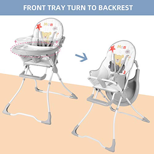 LIVINGbasics Eat & Grow Convertible Baby High Chair, with 5 Point Safety Belt, 2 Removable Tray, Simple Fold Highchair - Image 4