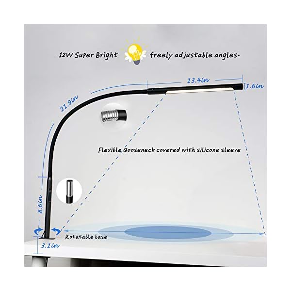 Desk Lamp,EYOCEAN LED Desk Lamp Desk Light with Flexible Gooseneck 12W Swing Arm Lamp Eye-Care Desk Light with Clamp Adjustable Color Temperature & Brightness Touch Sensitive Control Timing/Memory - Image 4