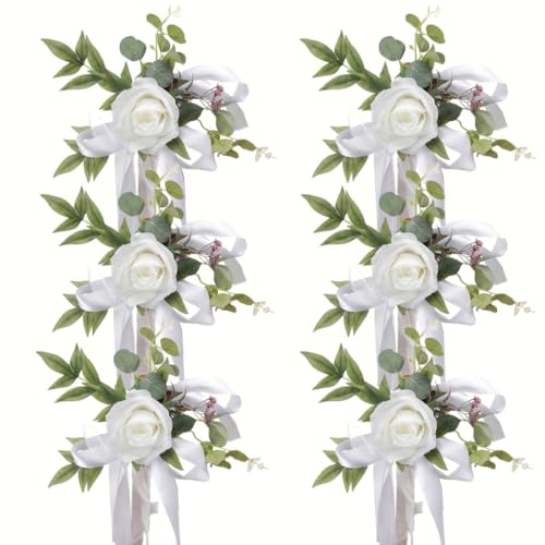 Ngbbby 6 pièces décorations d'allée de Mariage, 10 × 18 Pouces Fleurs de Mariage artificielles décorations Banc d'église Arrangements Floraux Dossier...