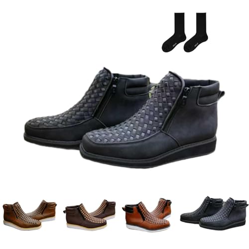 Zenfaze - Botas vaqueras occidentales hechas a mano, botas vaqueras de punta cuadrada para hombre, zapatos de cuero para hombre con cremallera lateral doble, Black, 41 1/3 EU