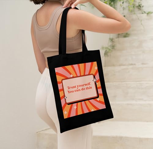 Image of TrendoPrint Canvas Tote Bags for Women with Zip, College Bag for Girls, 100% Organic Cotton Tote Bag for Shopping, Travel & Beach