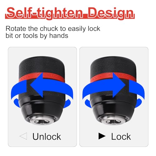 Drill Chuck, Keyless Hand Drill Chuck, 1/2" 20UNF Mount 2~13mm Self-tightening Drill Press Adapter for Hand Drill Impact Driver Power Drill