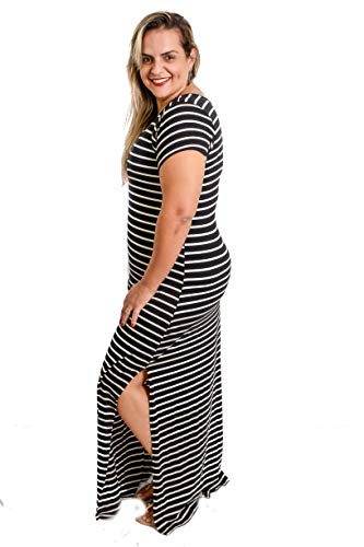 VESTIDO LONGO FEMININO MANGA CURTA COM FENDA PLUS SIZE (M)