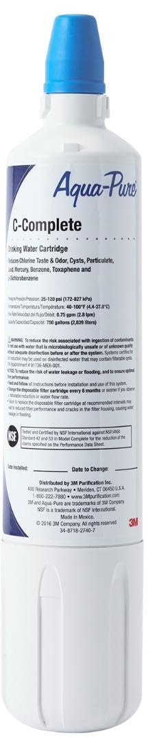 3M Aqua-Pure Replacement Filter C-Complete, for use with AP Easy Complete System, NSF Certified Reduces Chlorine Taste and Odor, Sediment, Asbestos, Cyst, Lead, Mercury, Select VOCs. 750 gallons.