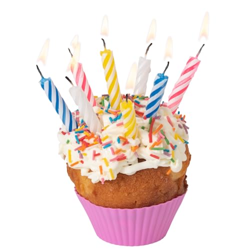 24 Decorative Birthday Cake Celebration Candles Set with Easy to Use Holders, Angel Flames, Assorted Striped Spiral Multi Coloured Birthday Party Candles - Image 7