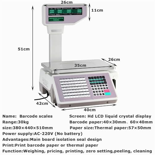 Báscula digital con impresora térmica y pantalla LCD 15kg/30kg miniatura 4