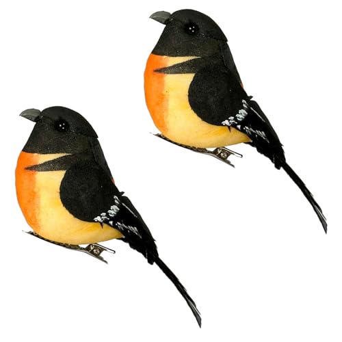LWINGFLYER Artificial Birds Realistic Baltimore Oriole 2 Pack Clip on Foam Feathered Bird Ornaments Figurines for Christmas Tree Decoration Wreaths Crafts Party Home Decor